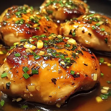 Chicken with sauce and herbs.