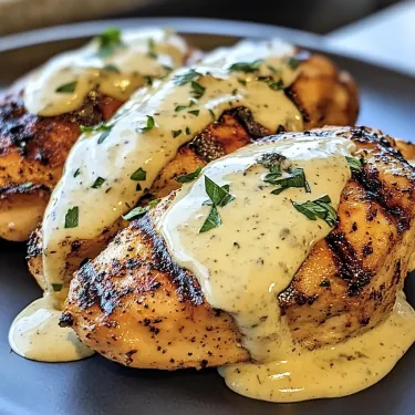 Chicken with sauce on a plate.