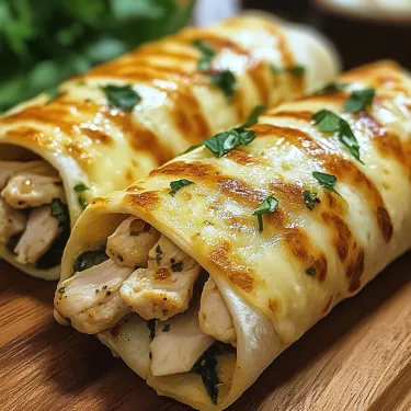 A chicken wrap with green herbs.