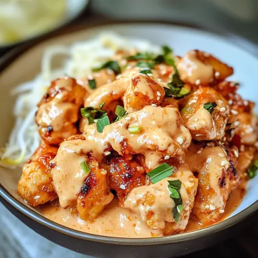 A bowl of food with a sauce on top.