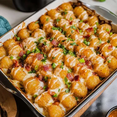 A pan of food with bacon and cheese.
