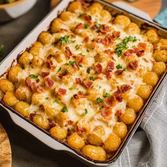 A dish of bacon and cheese covered pasta.