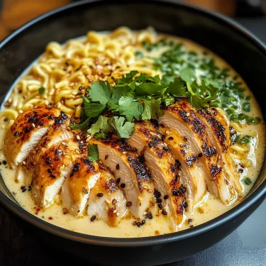 A bowl of food with chicken and noodles.