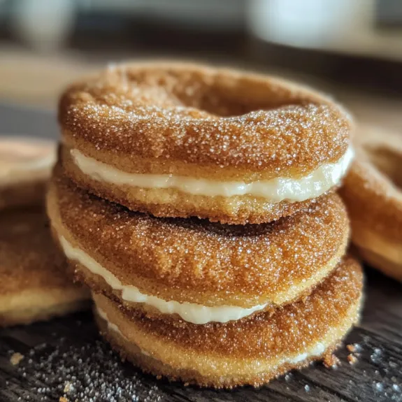 A stack of doughnuts with white frosting.