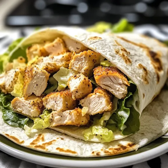 A chicken wrap with lettuce and spices.