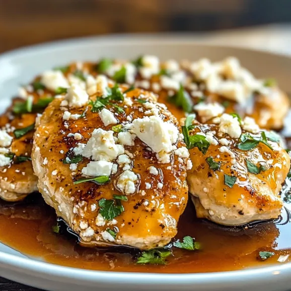 Chicken with feta cheese and sauce.