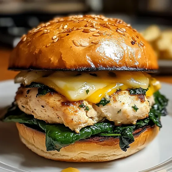 A burger with cheese and lettuce.