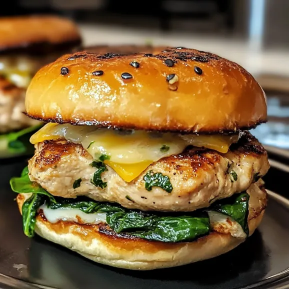 A burger with cheese and lettuce on a black plate.