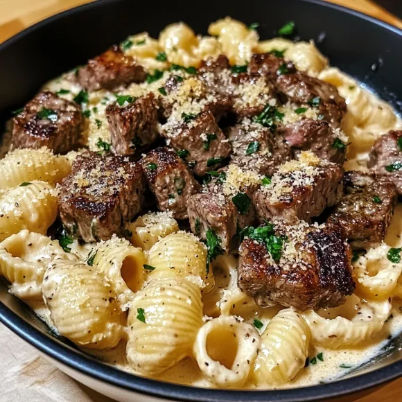 A bowl of pasta with meat and cheese.