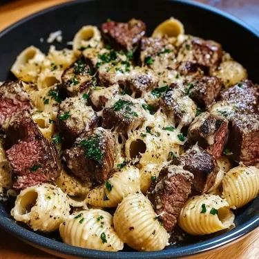 A bowl of pasta with meat and cheese.