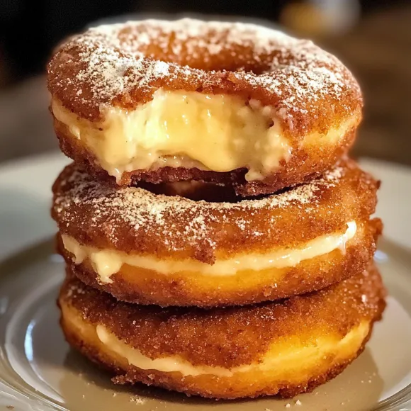A stack of donuts with white frosting.