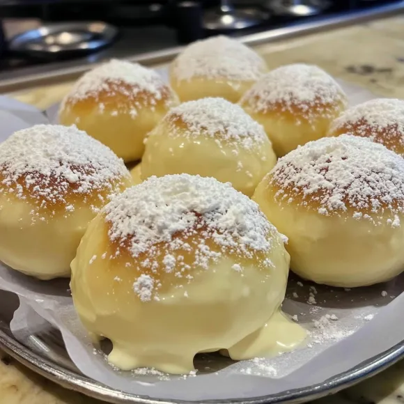 A plate of powdered doughnuts.