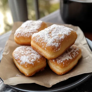 A plate of powdered donuts.