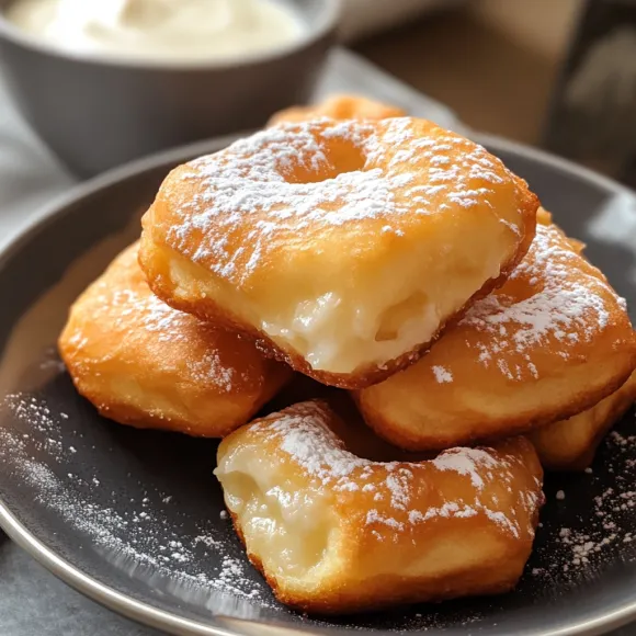 A plate of powdered donuts.