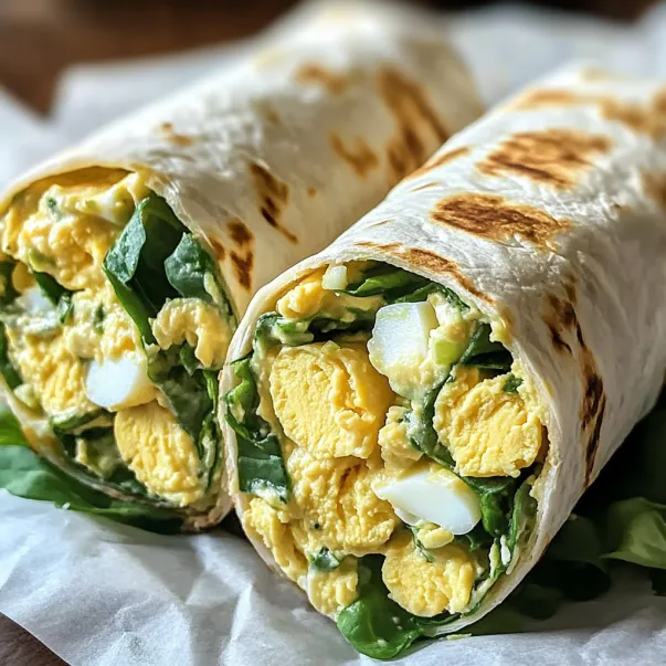 Two wraps with eggs and vegetables.