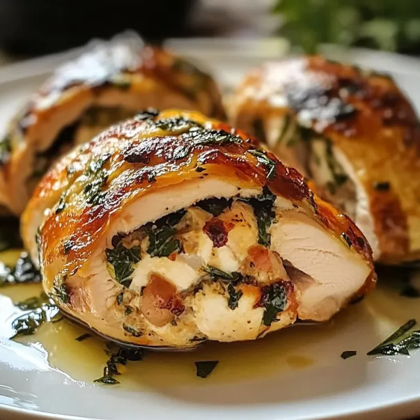 A plate of chicken with greens on top.