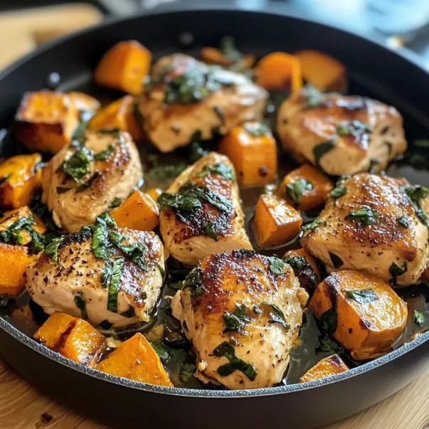 A pan of chicken and vegetables.