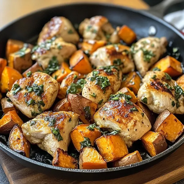 A pan of chicken and vegetables.