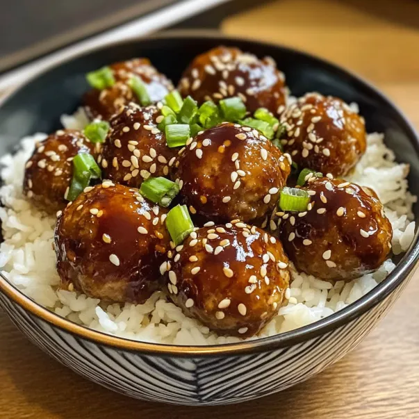 A bowl of food with rice and meatballs.