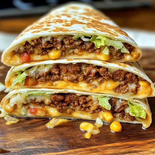 A burrito with meat and lettuce on a wooden table.