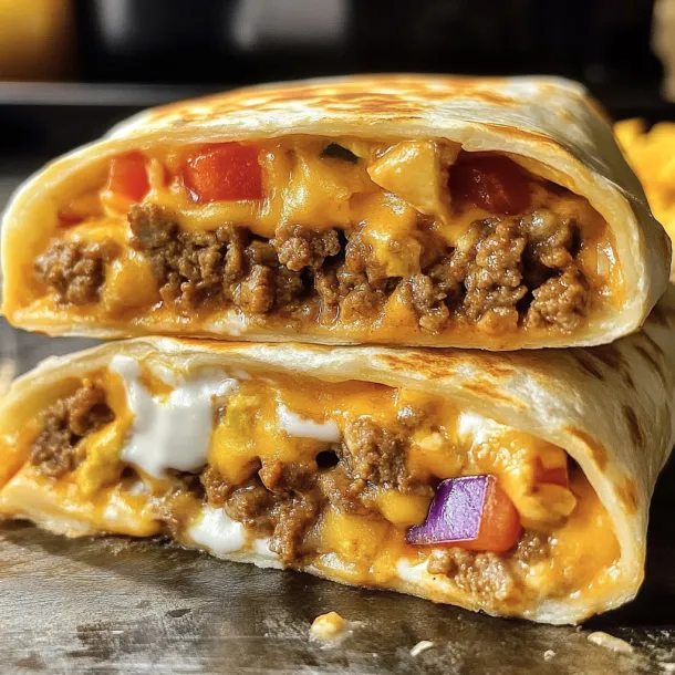 A burrito with meat and cheese.