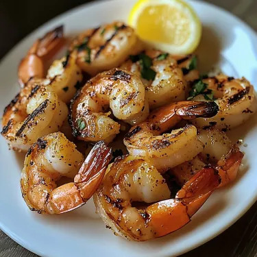 A plate of shrimp with a lemon wedge.