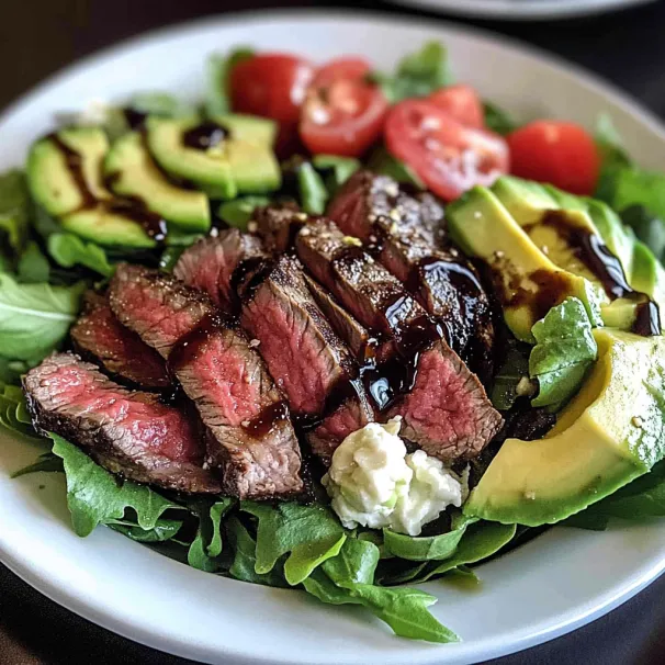 A plate of food with meat, tomatoes, lettuce, and avocado.