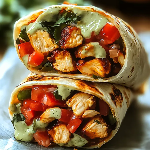 A chicken burrito with tomatoes and guacamole.