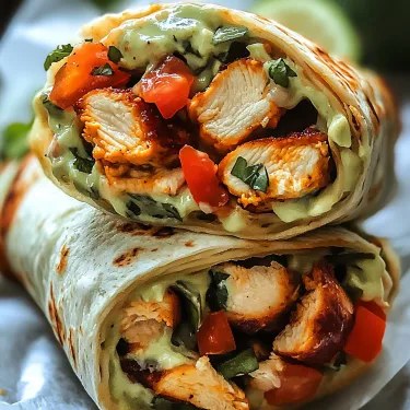 A chicken burrito with tomatoes and lettuce.