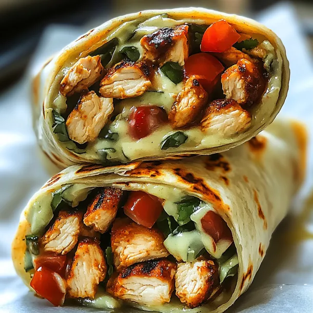 A chicken wrap with tomatoes and lettuce.