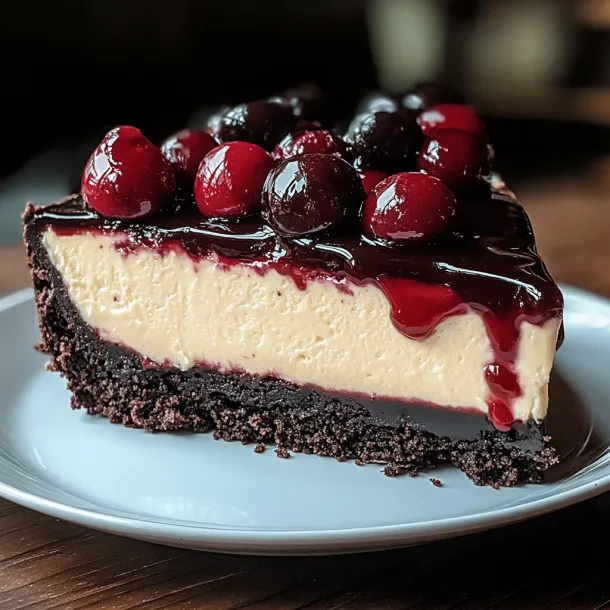 A slice of chocolate cake with cherries on top.