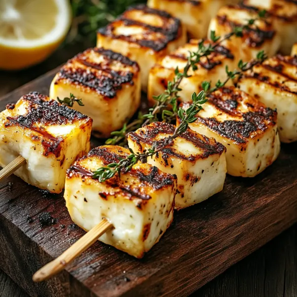 Skewers of meat with herbs on them.