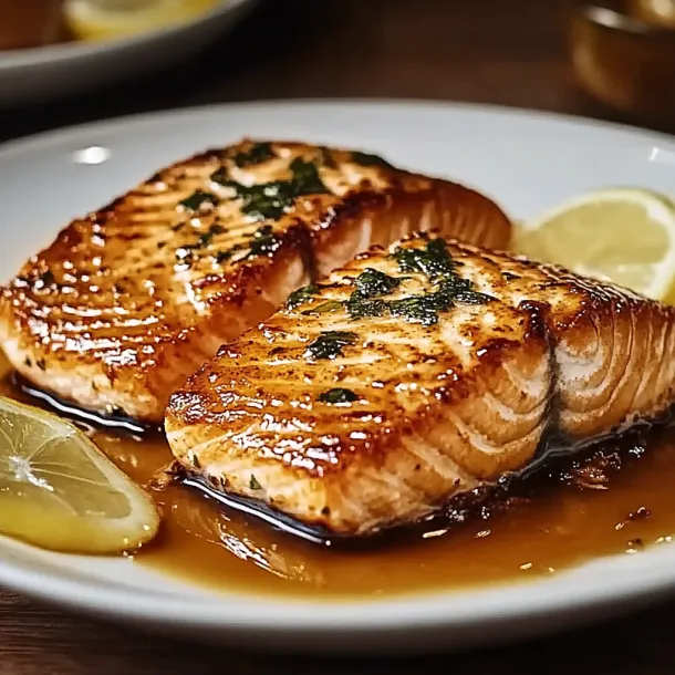 Two pieces of fish on a plate.