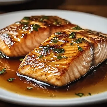 Two pieces of fish on a white plate.