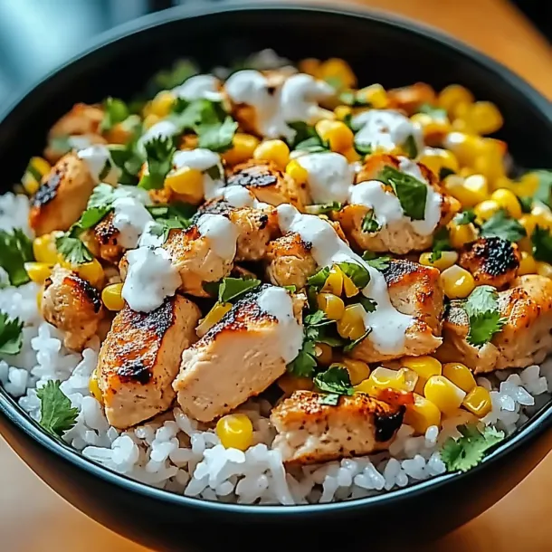 A bowl of rice and chicken.