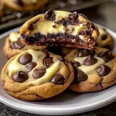 A plate of chocolate chip cookies.