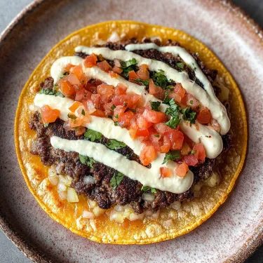 A plate of food with tomatoes and sour cream.