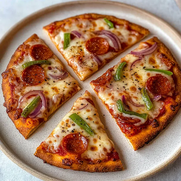 A pizza with pepperoni and onions.
