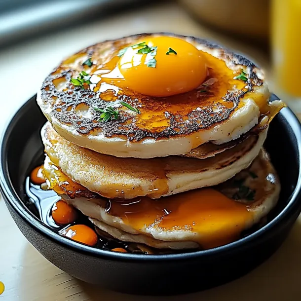 A stack of pancakes with syrup on top.