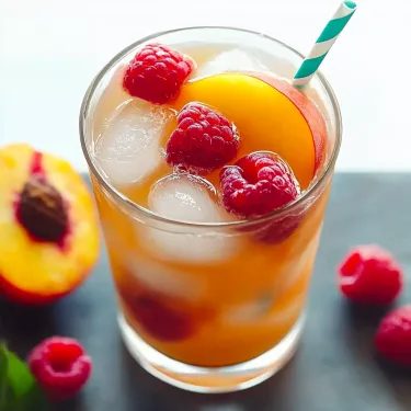 A glass of peach juice with a straw.