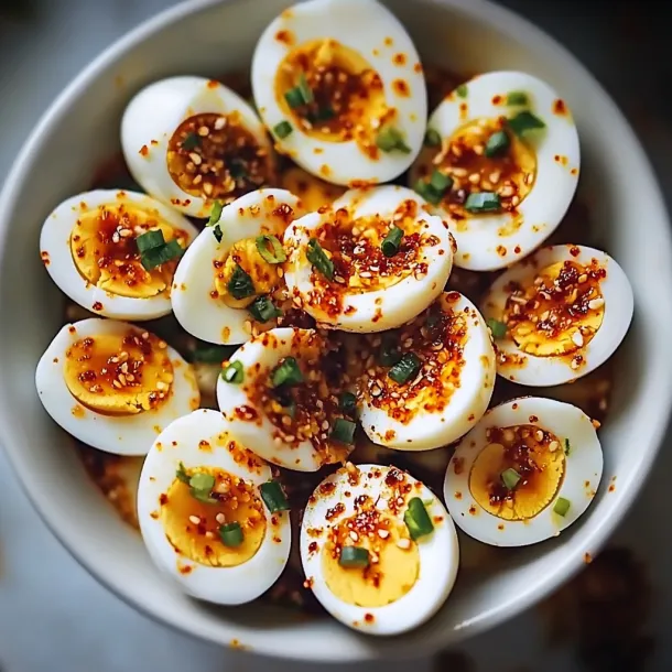 A bowl of eggs with spices.