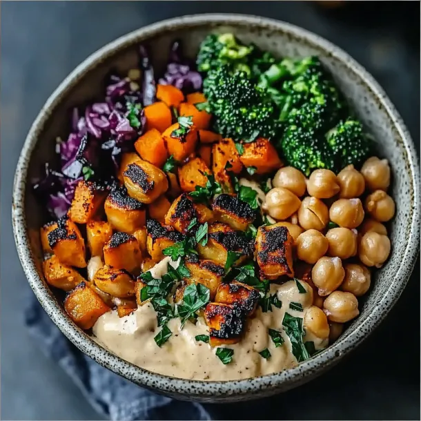 A bowl of vegetables with a sauce.