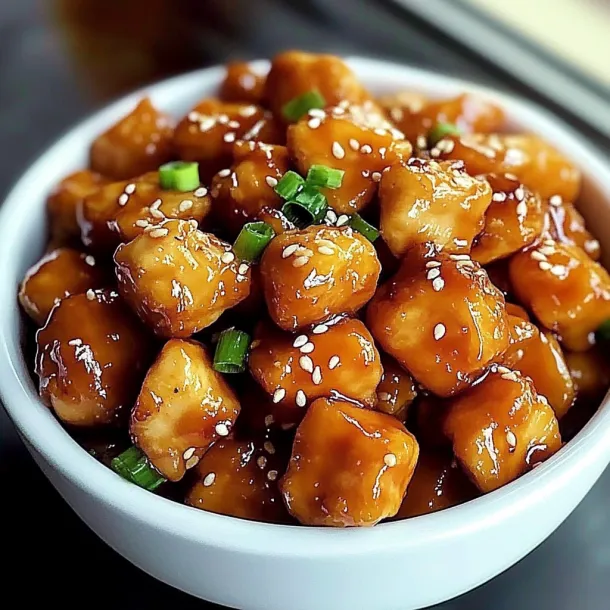 A bowl of chicken with sauce.