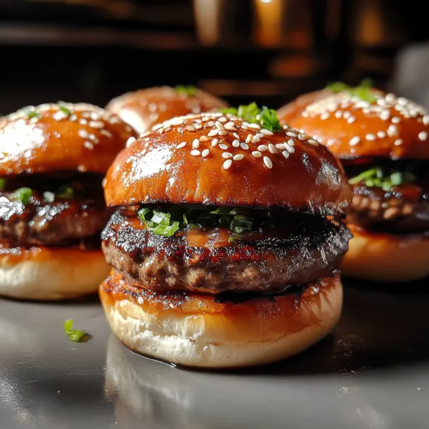 Four burgers with onions and mustard.