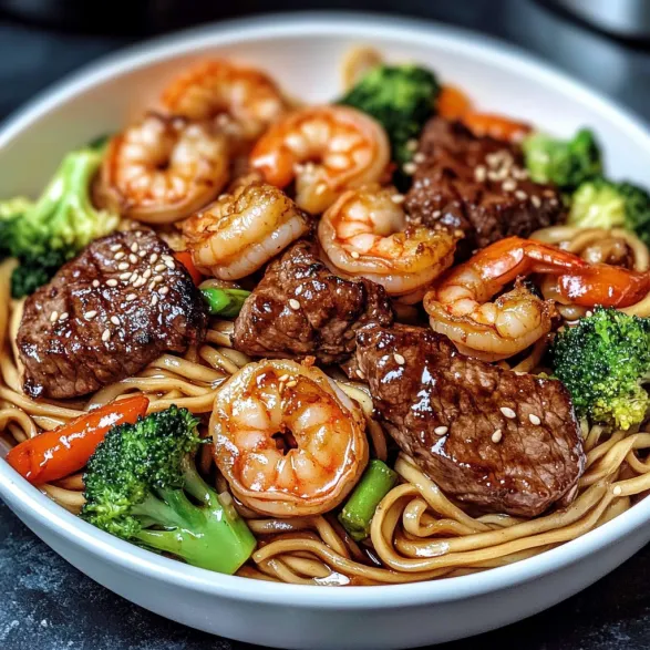 A bowl of shrimp and broccoli.
