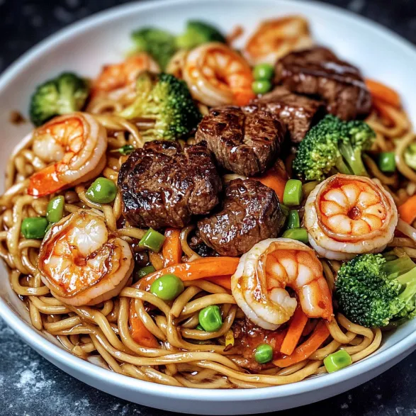 A bowl of shrimp and vegetables.