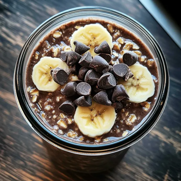 A glass of chocolate yogurt with bananas.
