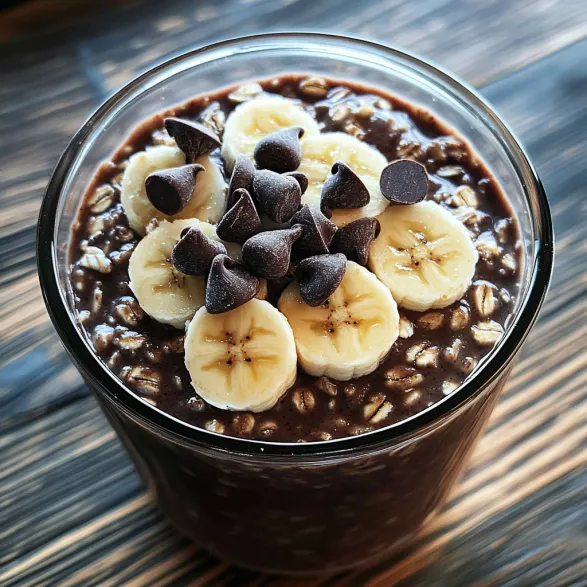A glass of chocolate yogurt with bananas on top.