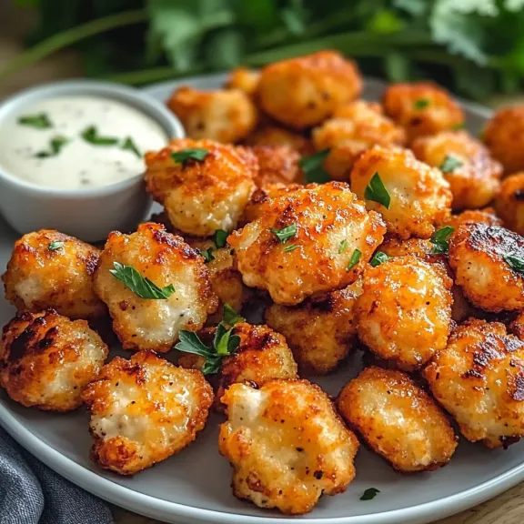 A plate of fried food with a bowl of dipping sauce.