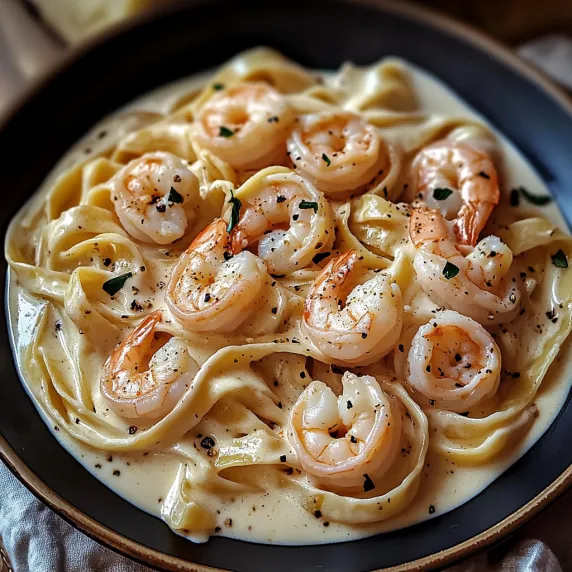 A bowl of shrimp and pasta.